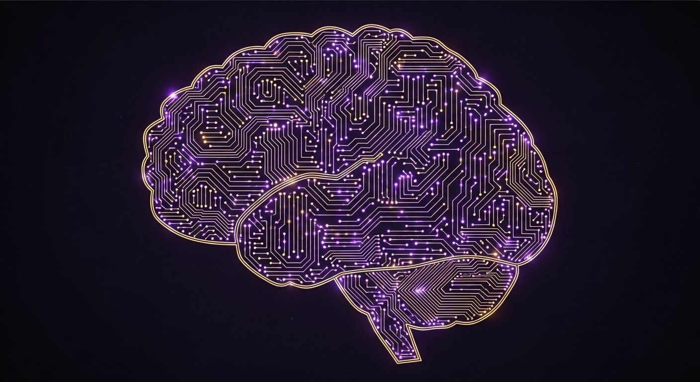 Illuminated circuit-brain visualization representing neural pathway analysis